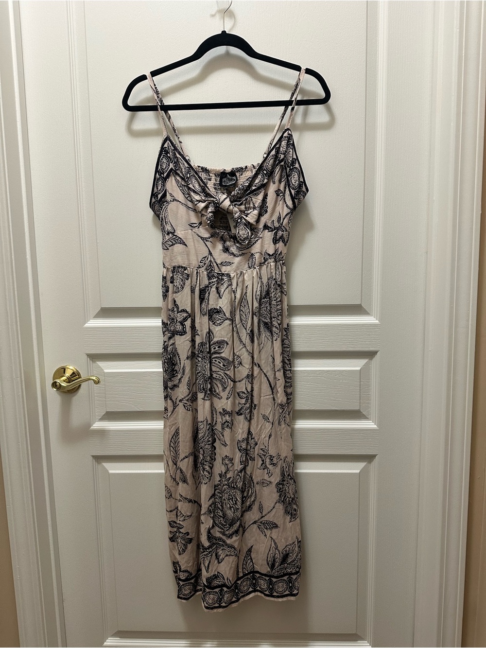 Angie Beige Maxi Dress with Black Floral Print